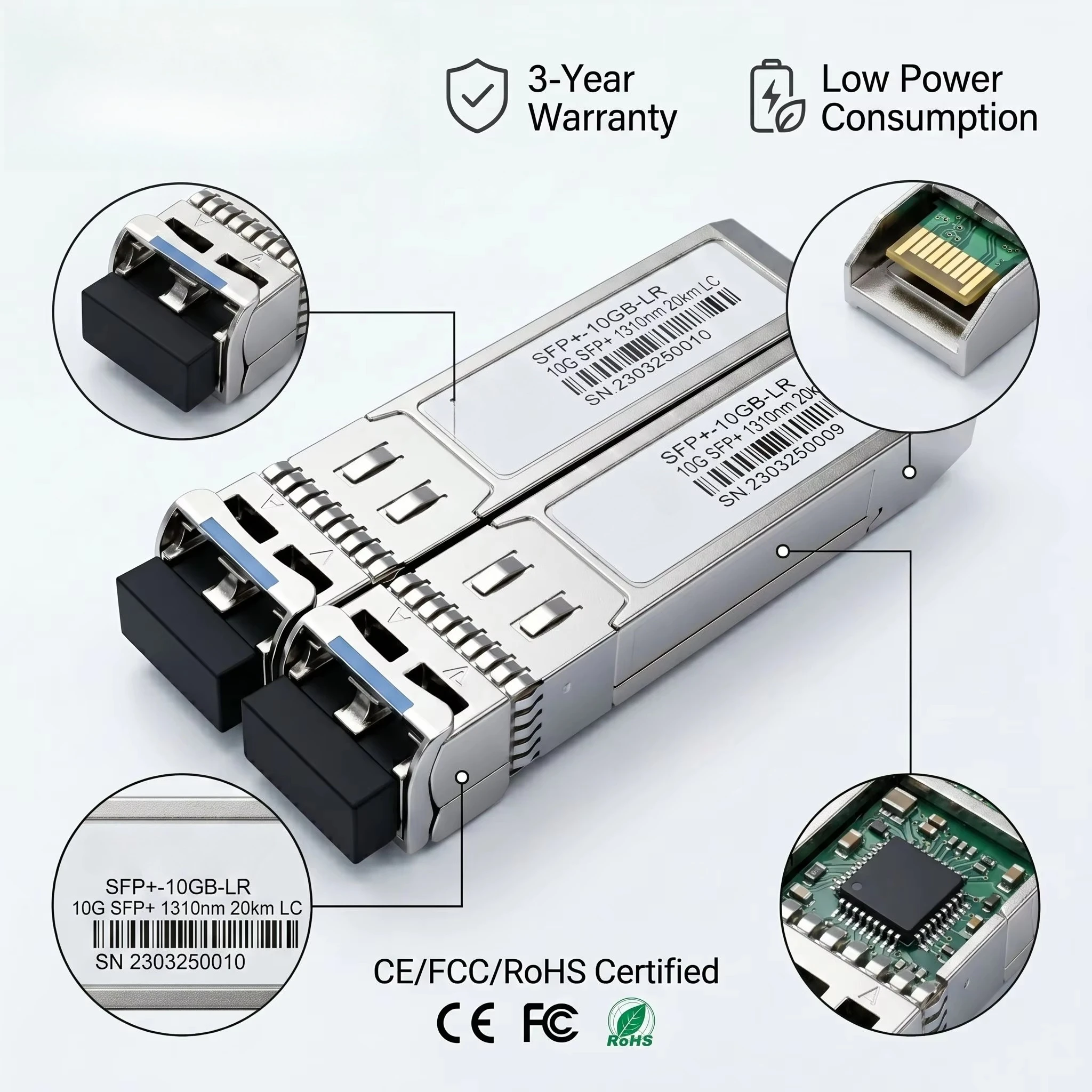 Mainstream Compatible 10G SFP Plus Optical Transceiver SR LR ER ZR Fiber Module for 10km 20km 40km 80km Links