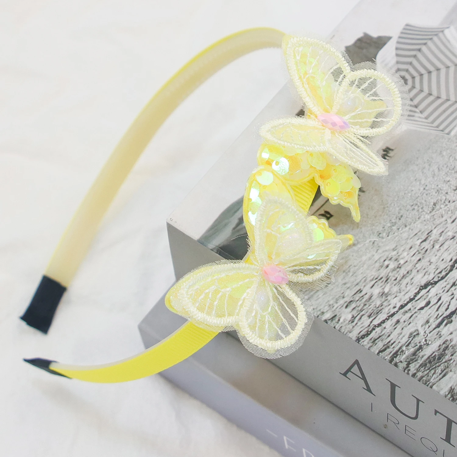 Boho Ethnic Wind Embroidery Hairband Yellow Butterfly Non-slip Elastic Butterfly Elastic Headband. How to make Elastic Headband  main image 4