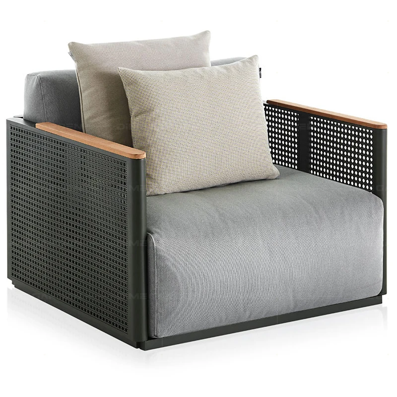 Outdoor Sofa Stainless Steel Brushed Gold Plated Outdoor Furniture Balcony Rattan Chair.