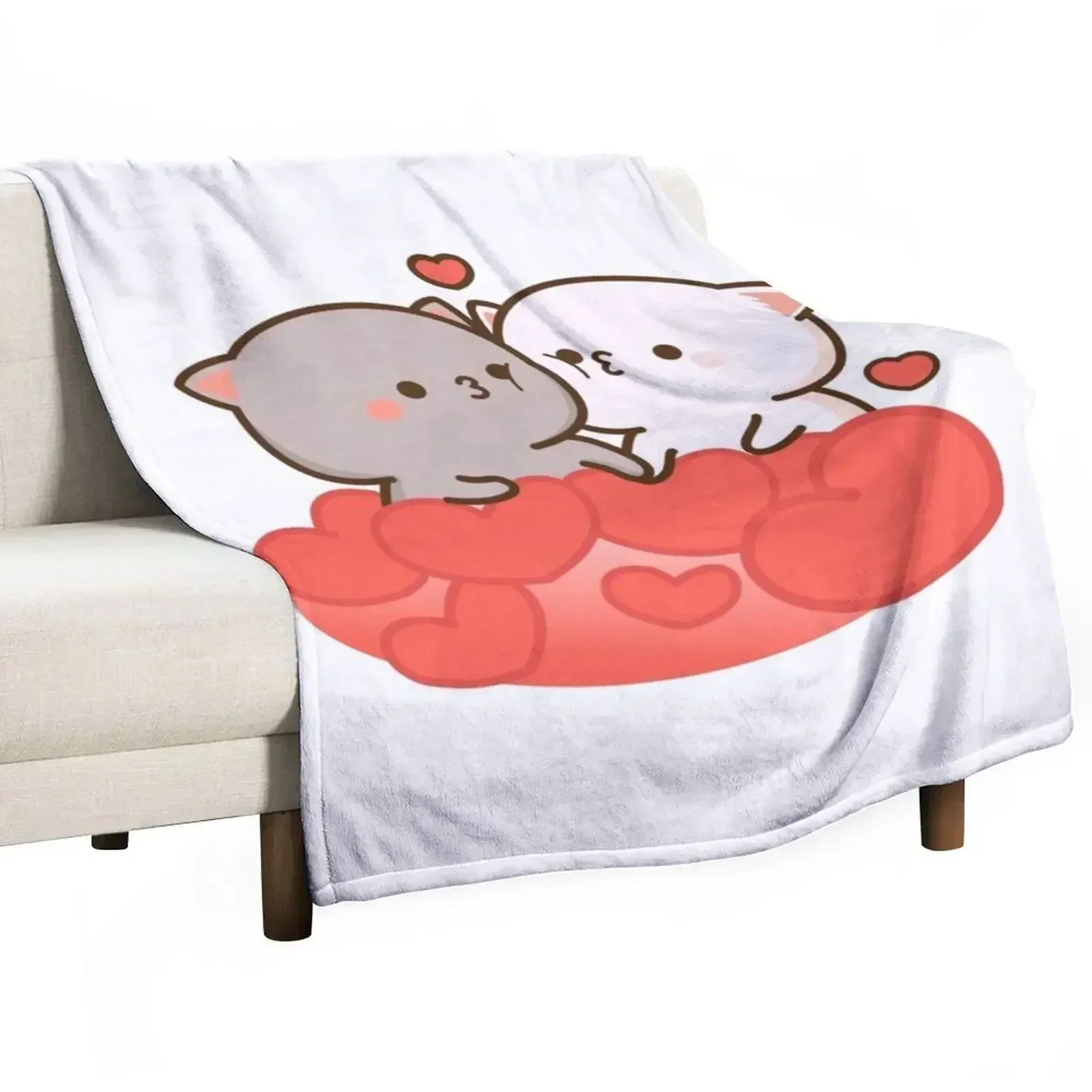 

Peach and Goma Mochi Cat Big RED Heart Throw Blanket Stylish Warm Blanket for Living Room Bedroom