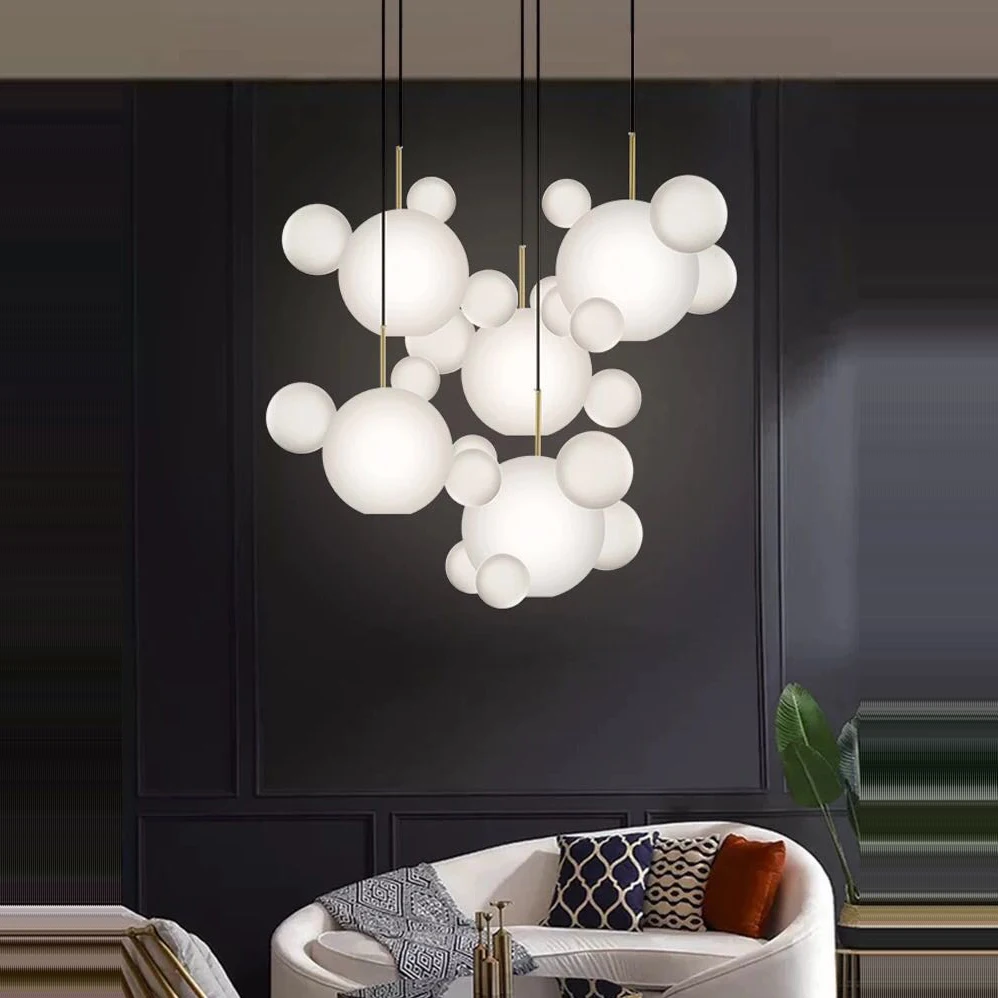 LED E27 Postmodern Glass Bubbles Gold Silver Designer Chandelier Lighting Lustre Suspension Luminaire Lampen For Dinning Room