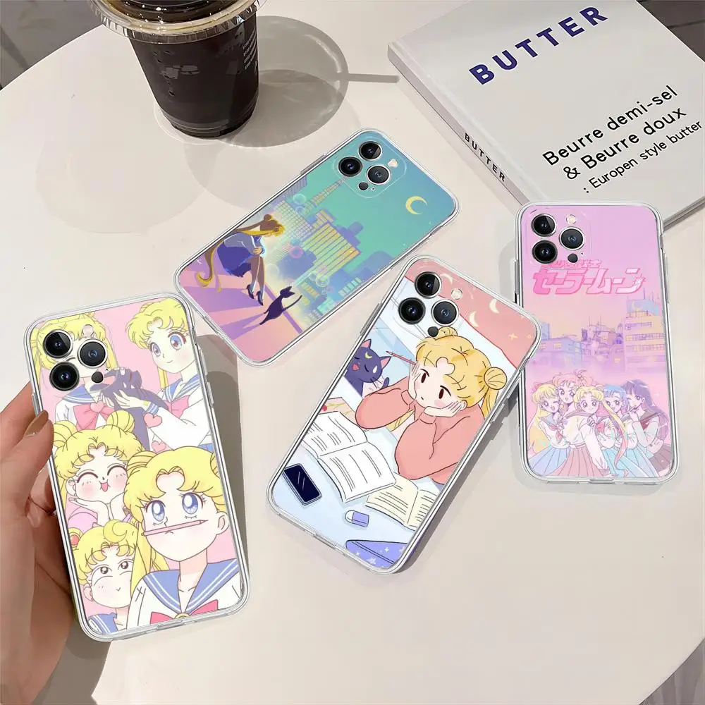 S-sailors Kawai M-Moon Phone Case For iPhone 15 14 11 12 13 Mini Pro XS Max Cover 6 7 8 Plus X XR SE 2020 Funda Shell