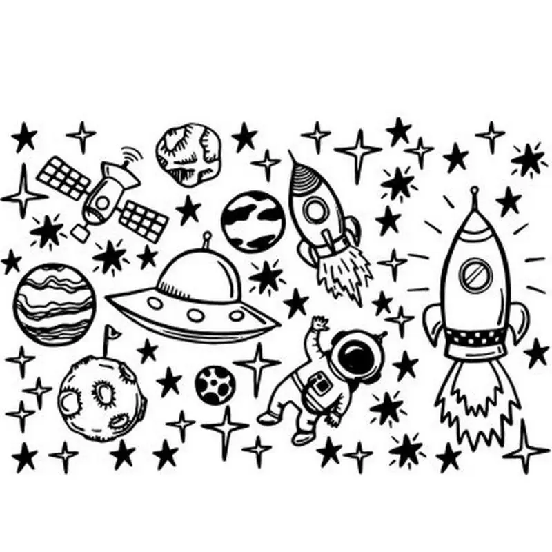 Vinyl Wall Sticker for Bedroom Decor, Solar System, Planetary, Spacecraft, Rocket Crew, Boy Room, DIY, Birthday Gifts, 45x70cm