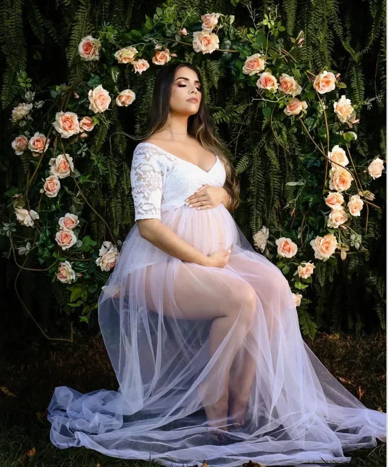 

Female Maternity Dresses For Photo Session Sexy Tulle Pregnancy Shooting Dress Long Pregnant Woman Photography Gown