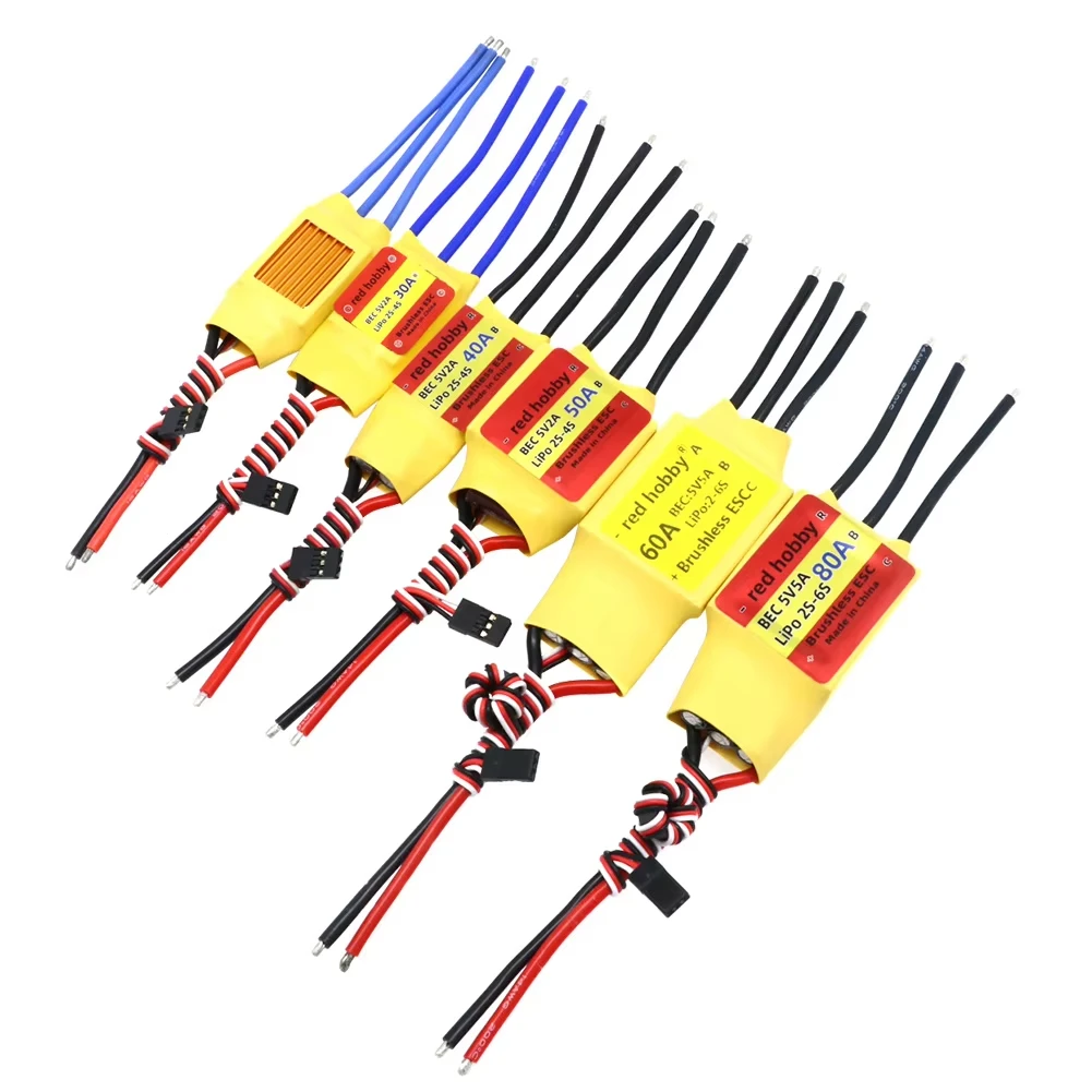 Redhobby RC 20A 30A 40A 50A 60A 80A ESC Brushless Motor Speed Controller ESC with Heat Sink for Drone Helicopter RC Airplane