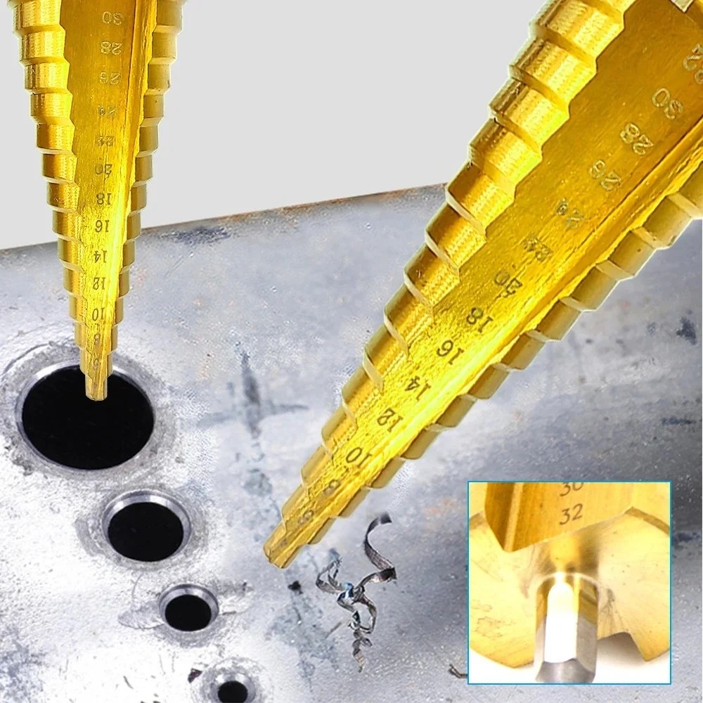 Hexagonal Handle Ladder Drill Titanium Coating Pagoda Drill Bit Set Three Piece Set Step Drill Bit High Speed Steel Wood Drill