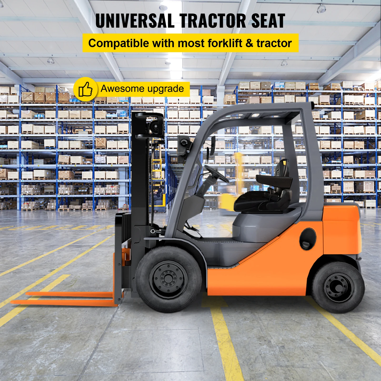 VEVOR Universal Fold Down Forklift Seat with Retractable Safety Belt for Excavator Tractor Skid Loader Backhoe Dozer Telehandler