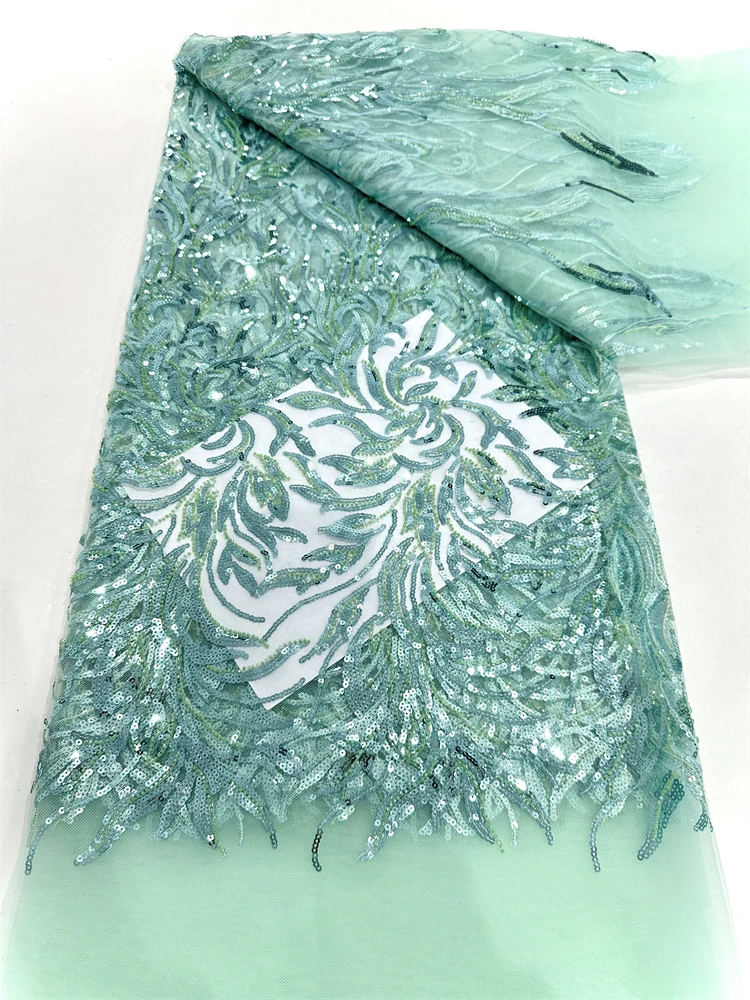 Top Selling Luxury Beaded Lace High Quality Fabric 2025 Embroidery Brown 5 Yards Lace Fabrics African Lace For Prom Dress