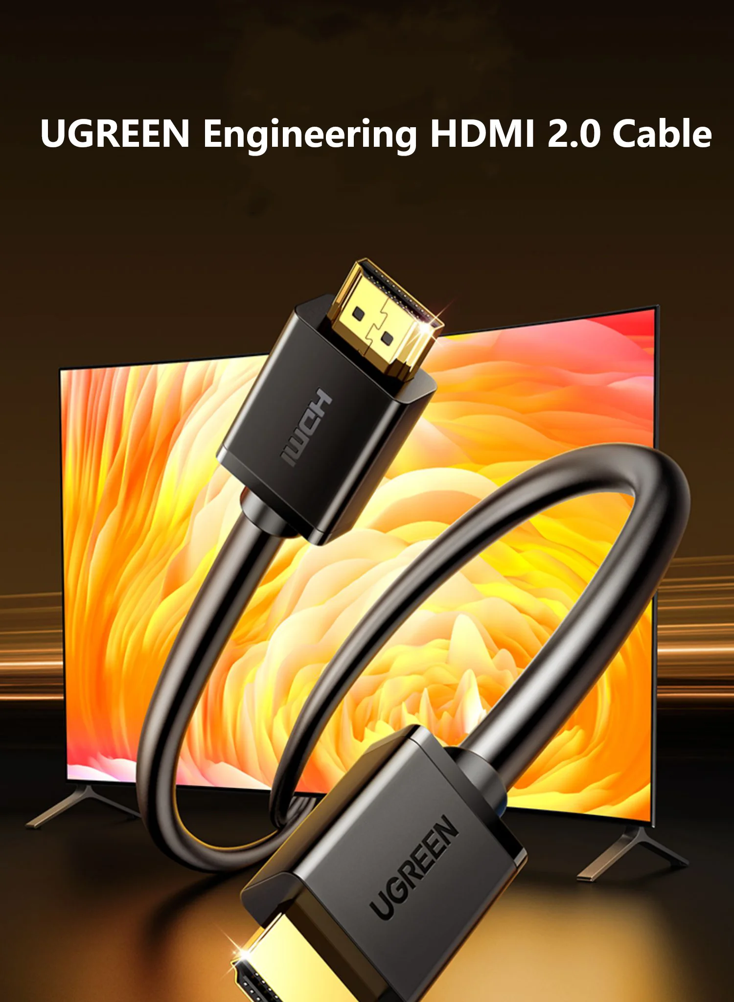 สายเชื่อมต่อ UGREEN Engineering HD-MI 2.0 สีดำ วัสดุ PVC สาย HD-MI หัวต่อชุบทองหนาพิเศษ