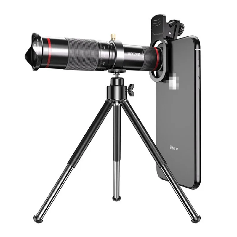 48x Metal Telescope Ultra Clear Zoom Phone Lens Powerful Monocular Mobile High-definition Phone Lens with Tripod Camping