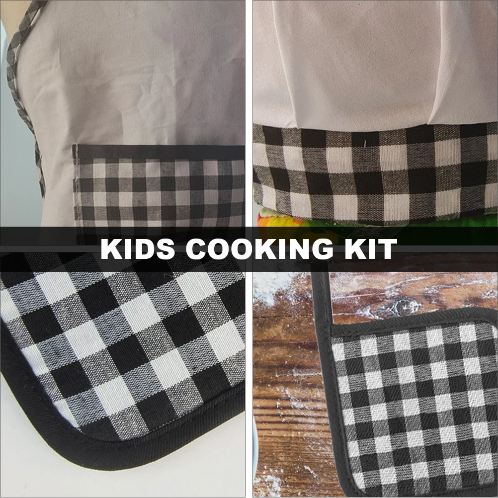 1 Set Kids Baking Apron Set Chef Hat Adjustable Strap Wrinkle Resistant Food Grade Mini Cooking Tools For Toddlers Pretend Play