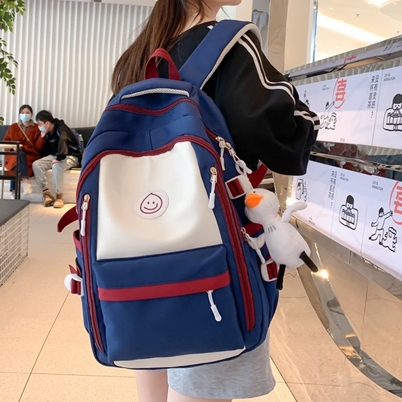 New Patchwork Color Multi-Pocket Female Backpack Book School Bag for Teenage Girls Boys Student Women's Travel Rucksack