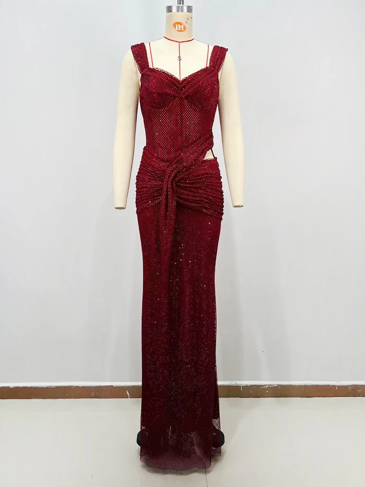 Women Burgundy Long Dresses – Sleeveless Bodycon Gown with Side Cut-Out Elegant Formal Party Dress Cocktail Nights Vestidos