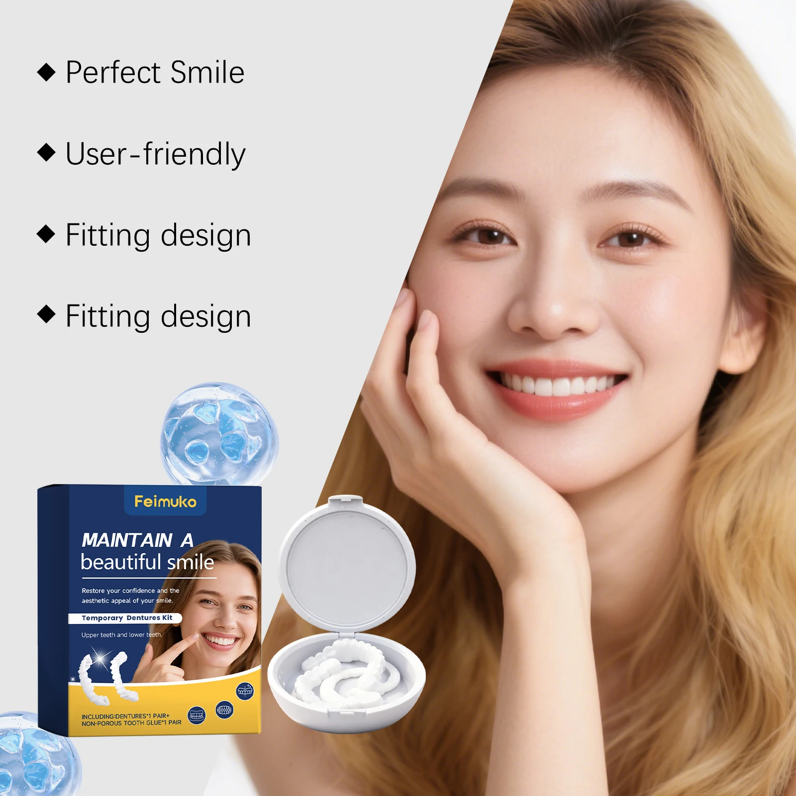 Feimuko Adjustable Snap-On Denture Kit - Natural Fit Comfort Wear False Teeth Oral Care Daily Use Easy Application Gentle Fit view 4
