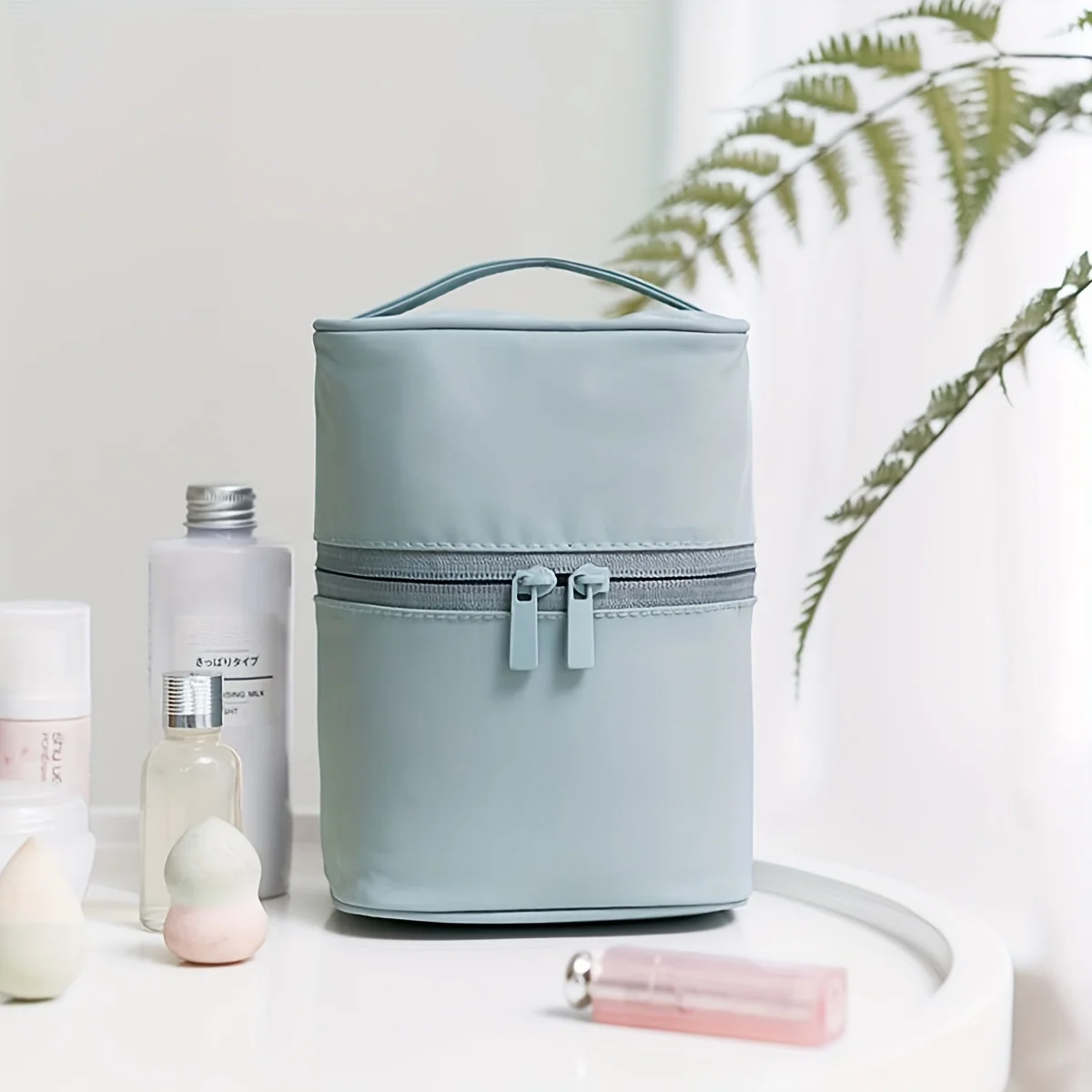 Portable Cylinder Makeup Bag, Travel Comestic  Pouch, Toiletry Wash Organizer & Purse