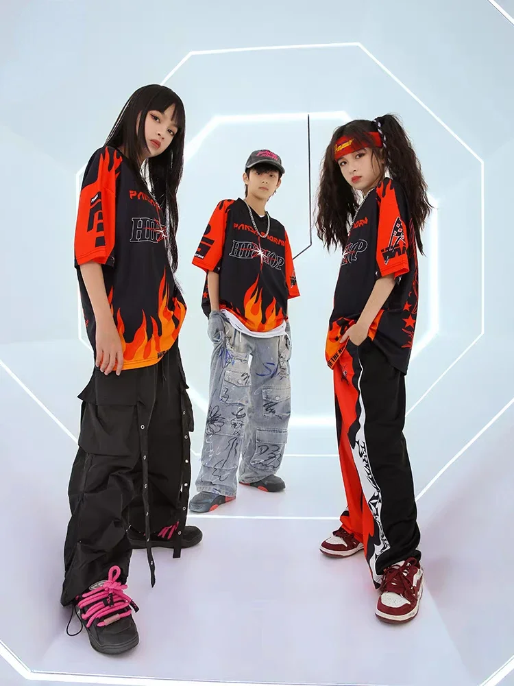 Nuevo traje de baile callejero para niños y niñas, camisetas a la moda, pantalones, ropa de actuación de Hip Hop, traje de escenario de concierto de tambor, ropa de calle