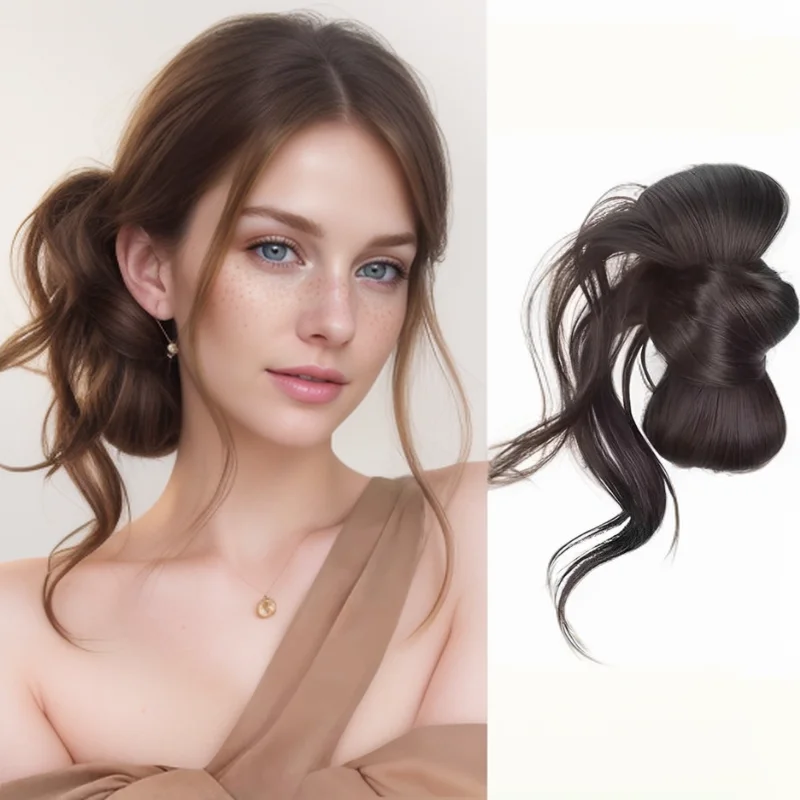 Low Side-Tie Synthetic Claw Clip Ponytail Hair Extensions With Elegant Lazy Style Dragon Beard Bun Hairpiece for Women Daily Use