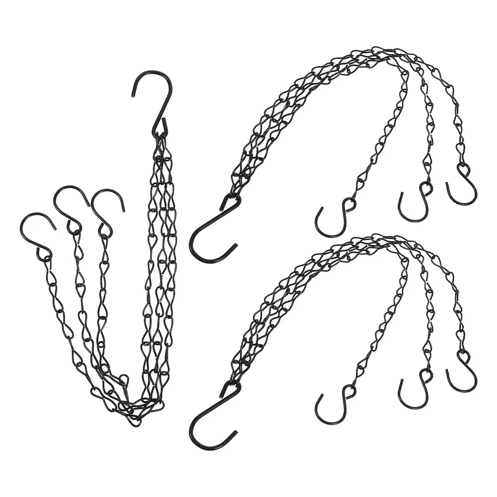 3Pcs Black Metal Flower Basket Hanging Chain Set 16.5inch 3-Point for Indoor Outdoor Use Garden Patio Lamp Decor Planter Hanger