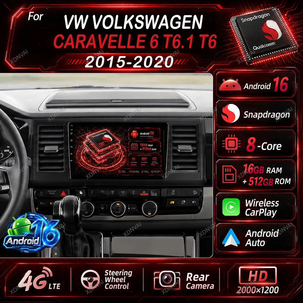 Android 16 Multimedia For VW Volkswagen Caravelle 6 T6.1 T6 2015 2016 2017 - 2020 Car Radio Video Player Autoradio GPS BT DSP