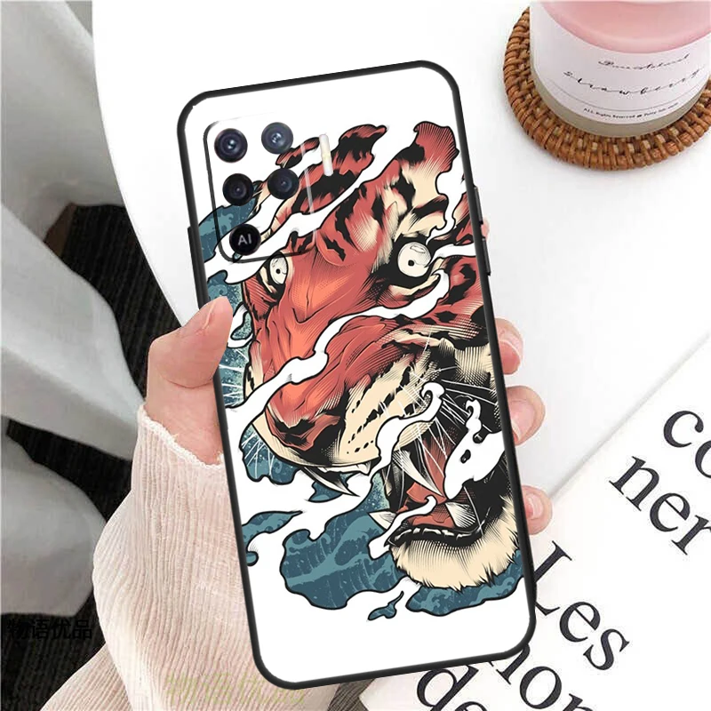 Чехол «японский Тигр» для OPPO A74 A94 A54 A15 A3S A5S A1K A52 A72 A83 A91 A93 A53S A5 A9 A31 A53