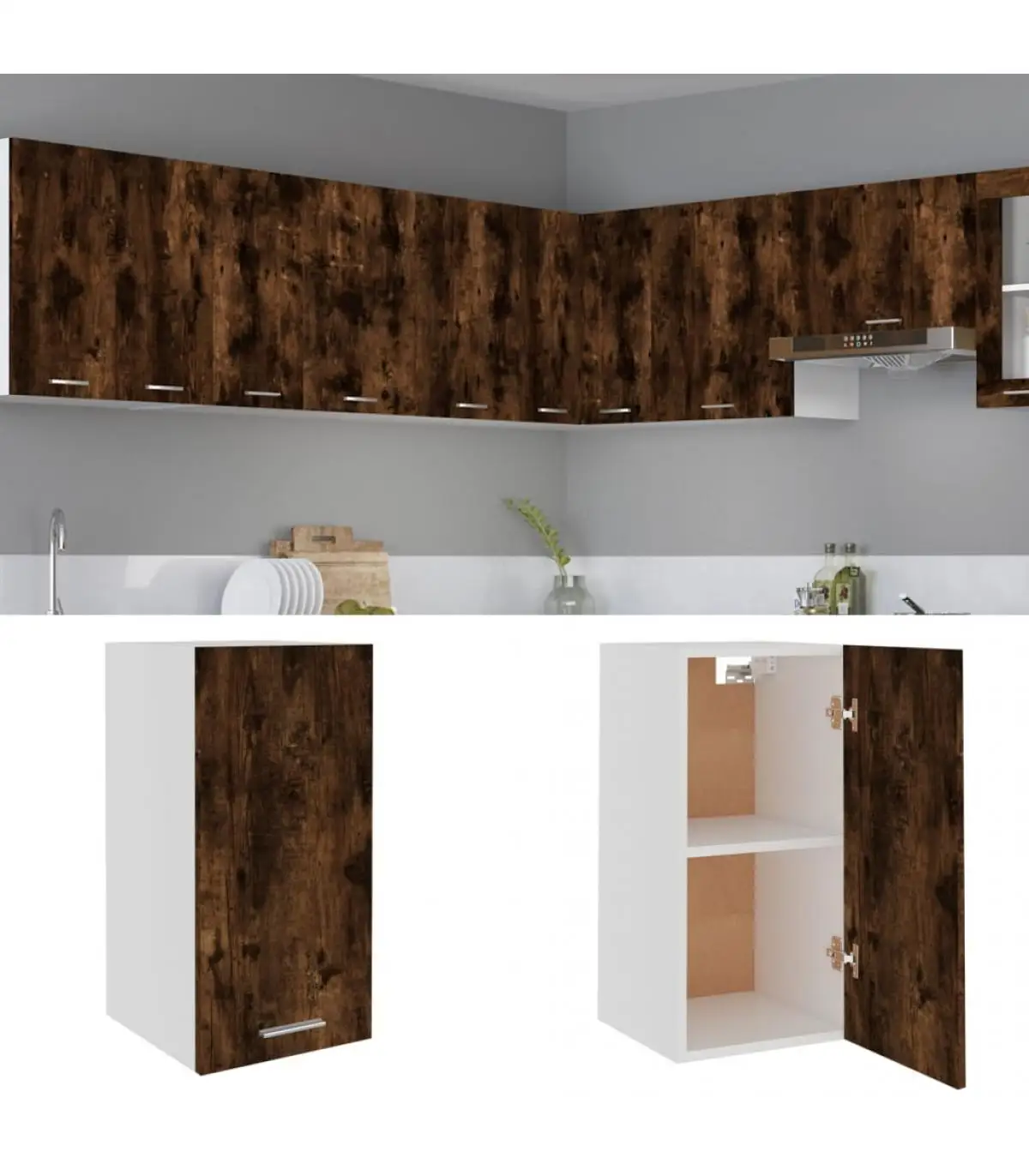 Kitchen cabinets hanging furniture plywood smoked oak 29,5x31x60cm