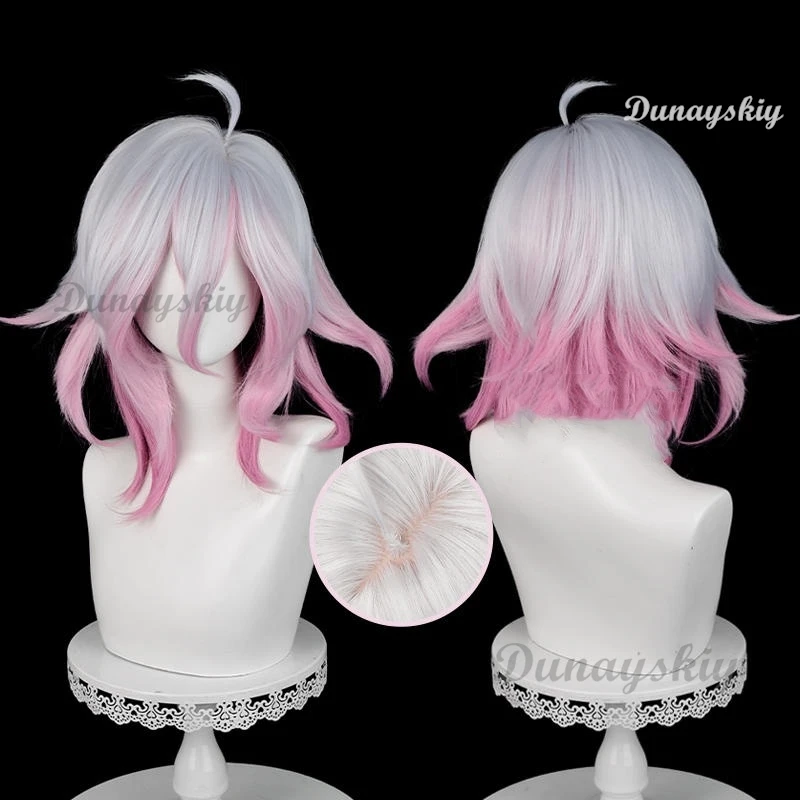 Game LOL the Restrained Hunger Briar Cosplay Wig 42cm Women Medium Long Straight White Mixed Pink Wig Heat Resistant