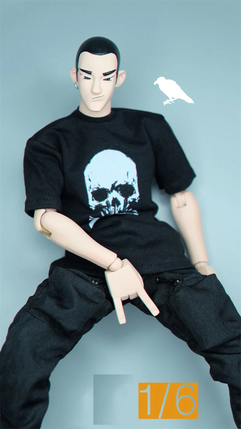 متوفر في المخزون CROWTOYS 1/6th أزياء سوداء قصيرة الأكمام أعلى السراويل نموذج لمجموعة جندي الدمية 12 بوصة #2