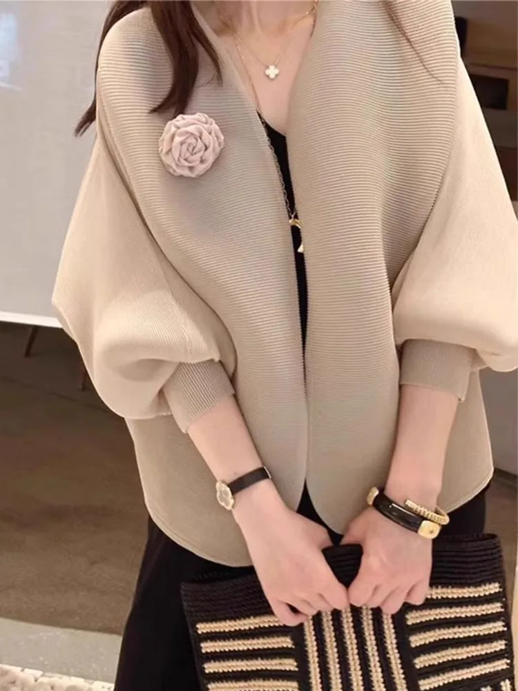 

Loose Korean Style Seven Sleeve V-Neck Folded Casual Pure Color Women's Outerwear Summer Summer Fashion Outerwear