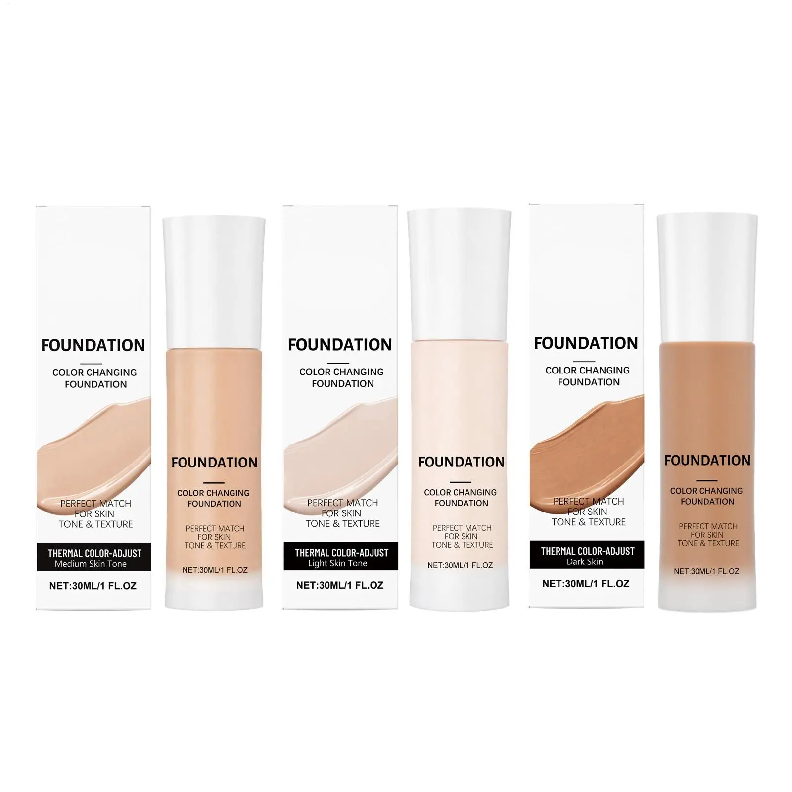 Color Changing Foundation 30ml Face Buildable Primers Color Changing Foundation Makeup for Blemishes Imperfections Beauty Skin