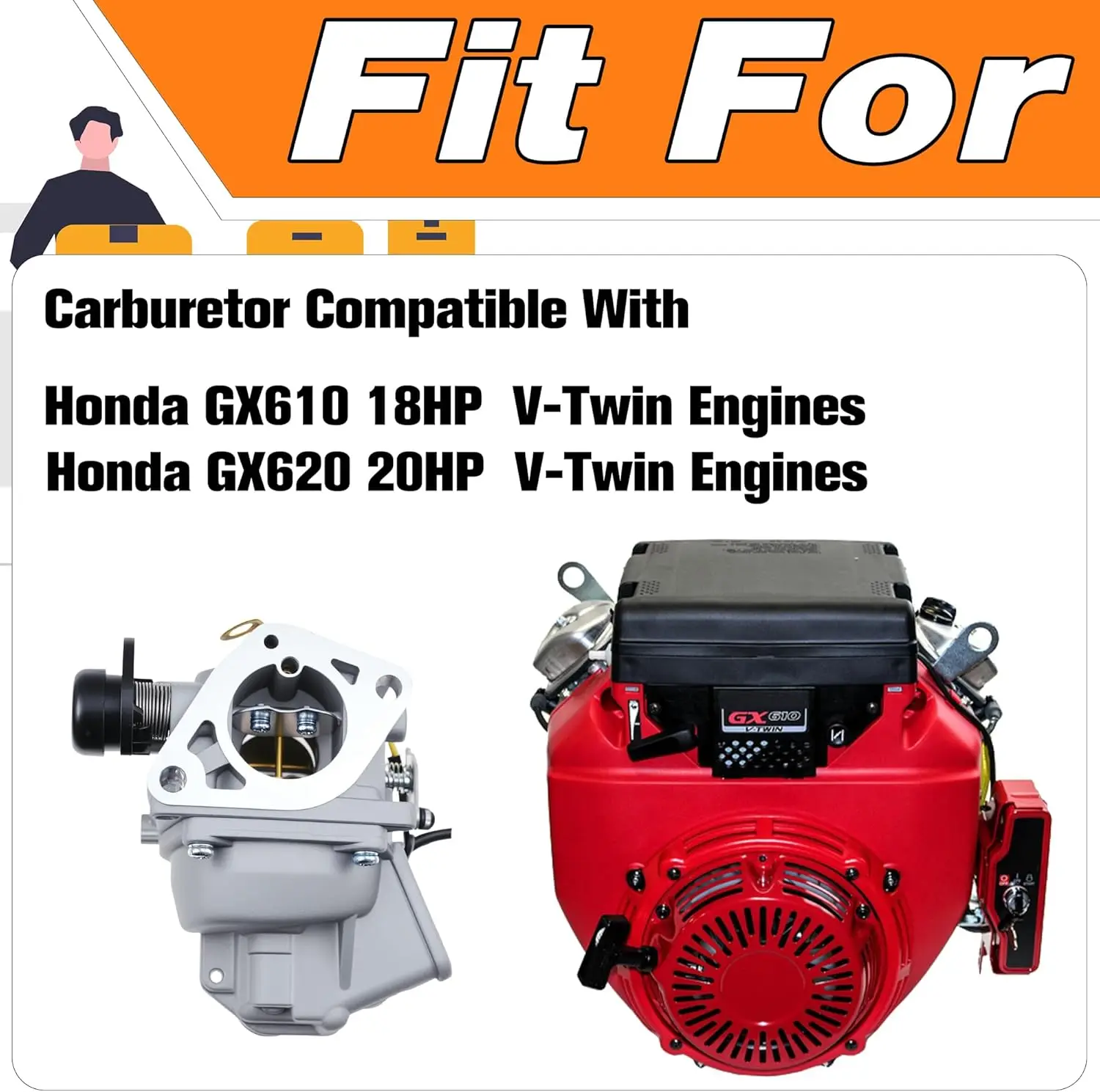 Carburetor Fit for Honda GX620 18Hp V-Twin Horizontal Engine,with Fuel Pump & Left Right Ignition Coil Replace #16100-zj1-872