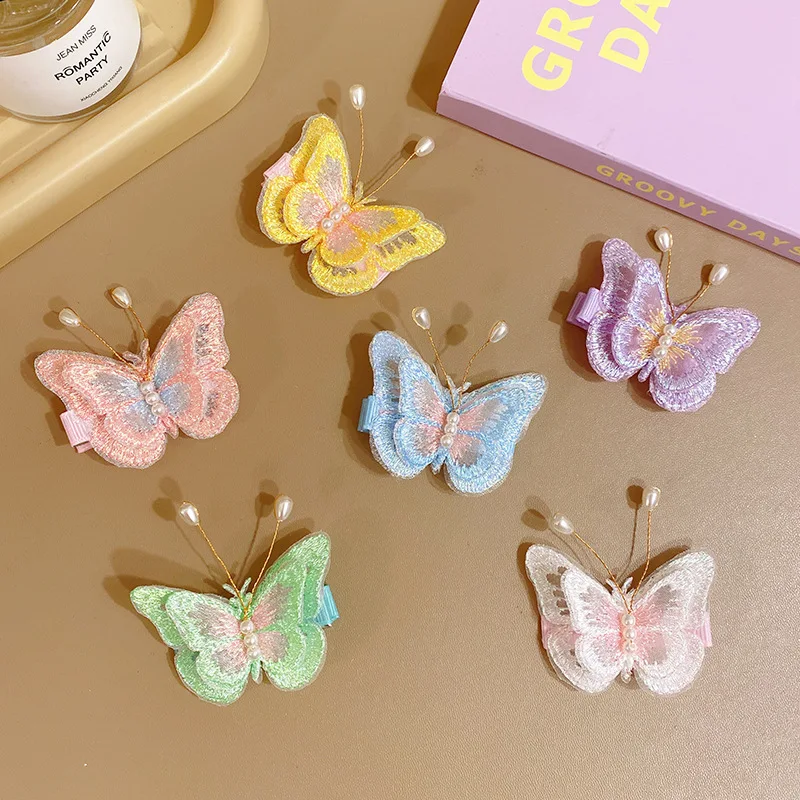 2PCS/Set Kids Cute Colorful Glitter Butterfly Shape Hairpins Baby Sweet Small Hair Claws Ponytail Decorate Hair Clips