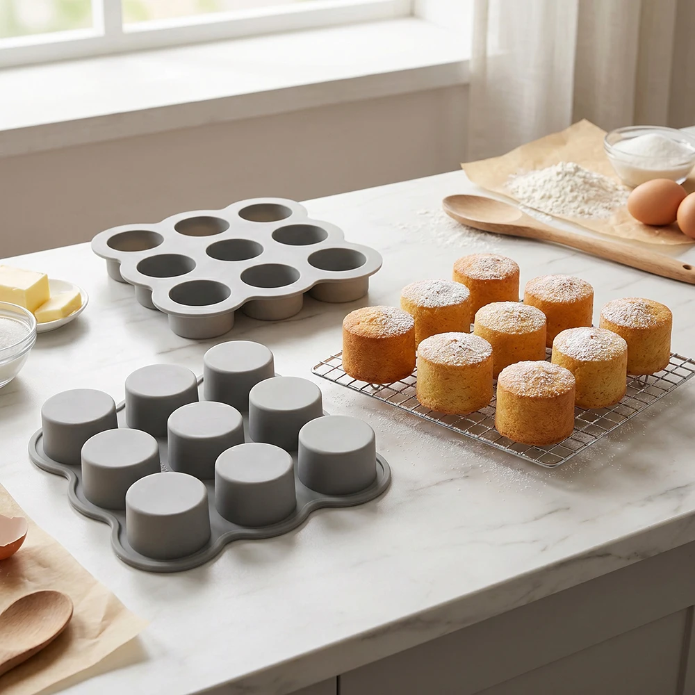 9-cavity cylindrical cake silicone mold, used for baking mousse cakes, 3D chocolate cream cakes, brownies, French sweet cakes