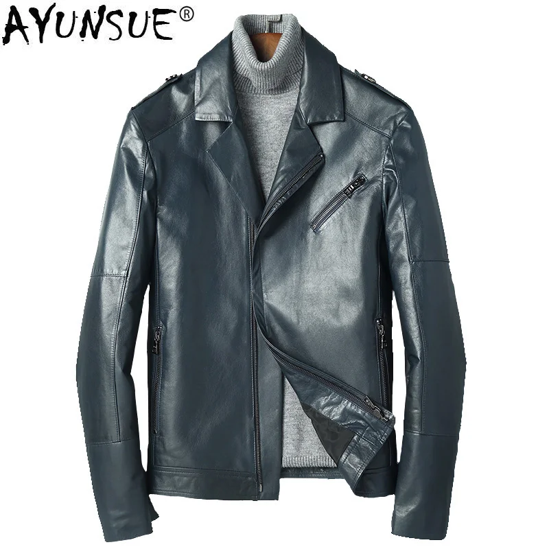 

Men's Leather Jacket Real Goatskin Coat Genuine Men Short Motorcycle Coats Veste Cuir Homme 18016 KJ2108