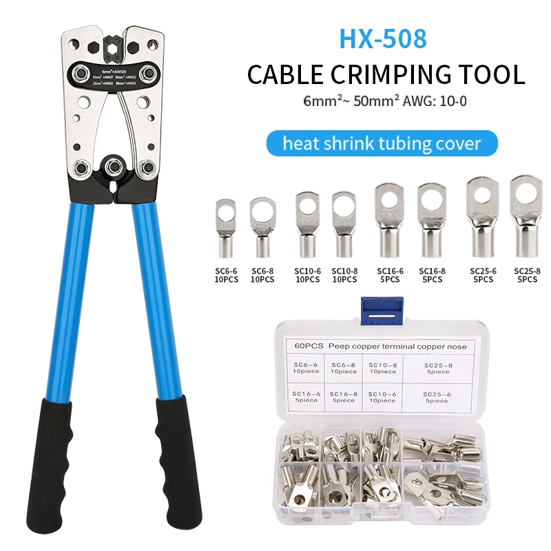 Imagem -05 - Crimping Alicates Hex Crimp Tool Terminal Crimper Bateria Multitool Lug Cabo Ferramentas Manuais Hx50b 6-50 mm ² Awg 100 Novo