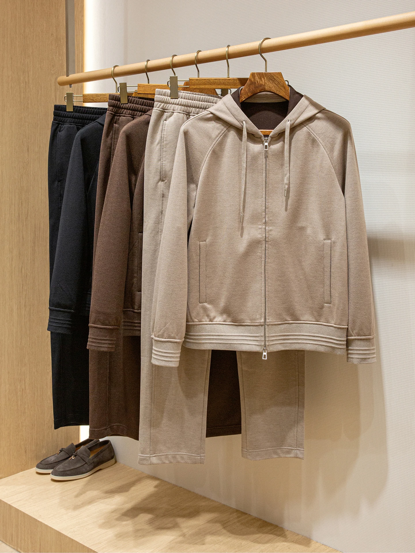 

Cotton wool blend old money style men's casual zipper hoodie sweater jacket