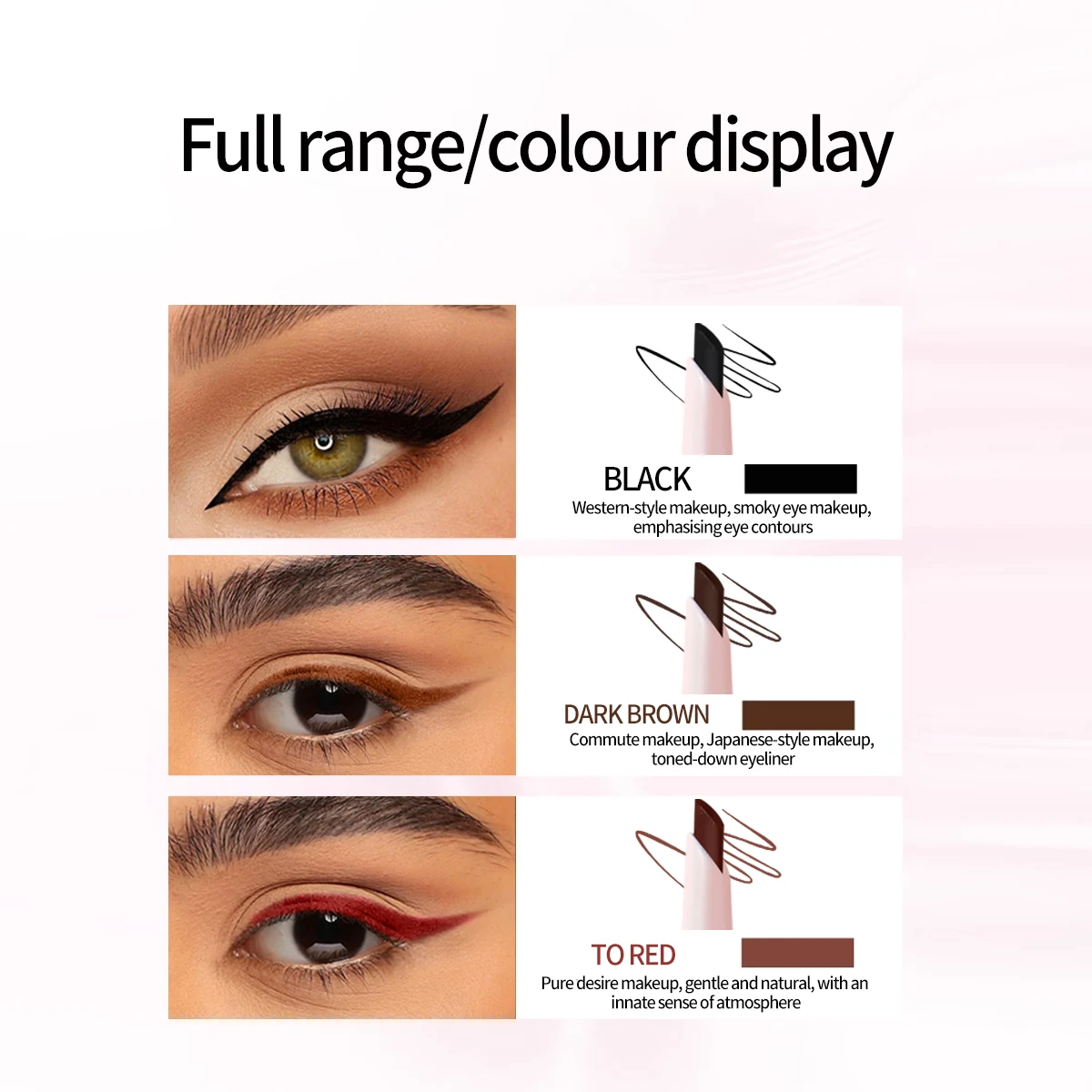 QXQY قلم تحديد العيون الجل الحريري الناعم 1 مم طرف رفيع مزدوج الأطراف مع فرشاة مزج مقاومة للماء وعين مكياج طويلة الأمد #4