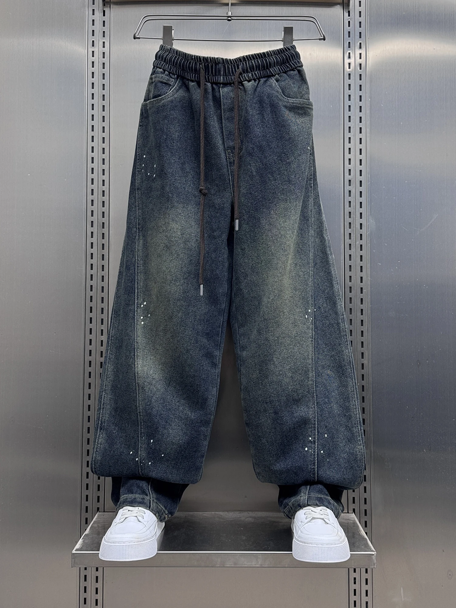 

Trendy American Retro Splatter Design Loose Straight Casual Long Jeans for Men Autumn Winter New Sle Comfortable Loose Fit