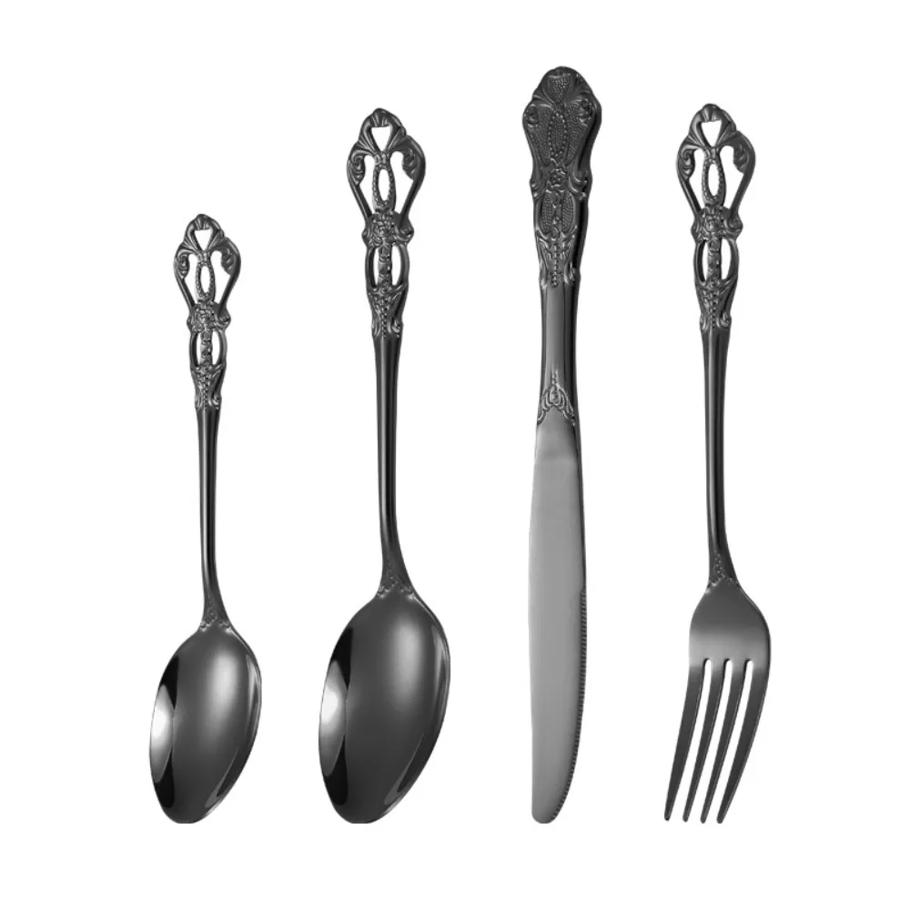 

16Pcs Vintage Royal Court Cutlery Sets Stainless Steel Smooth Edges Kitchen Flatware Set Embossed Design Fork Spoon Set
