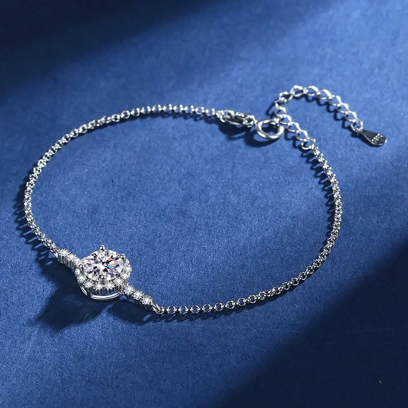 

Double Row Adjustable Moissanite Platinum Bracelet Female S925 Sterling Silver Full Star Bracelets