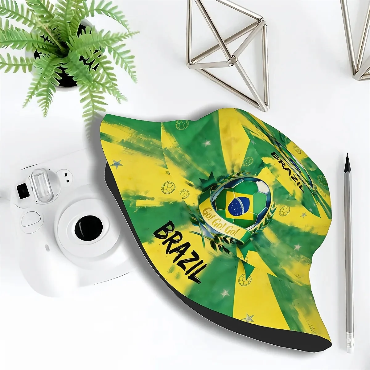 1pc Football Fan Brazil National Flag Soccer Art Vintage Style Sports Unisex Printed Fisherman Hat, Stylish Hat with Fun Persona