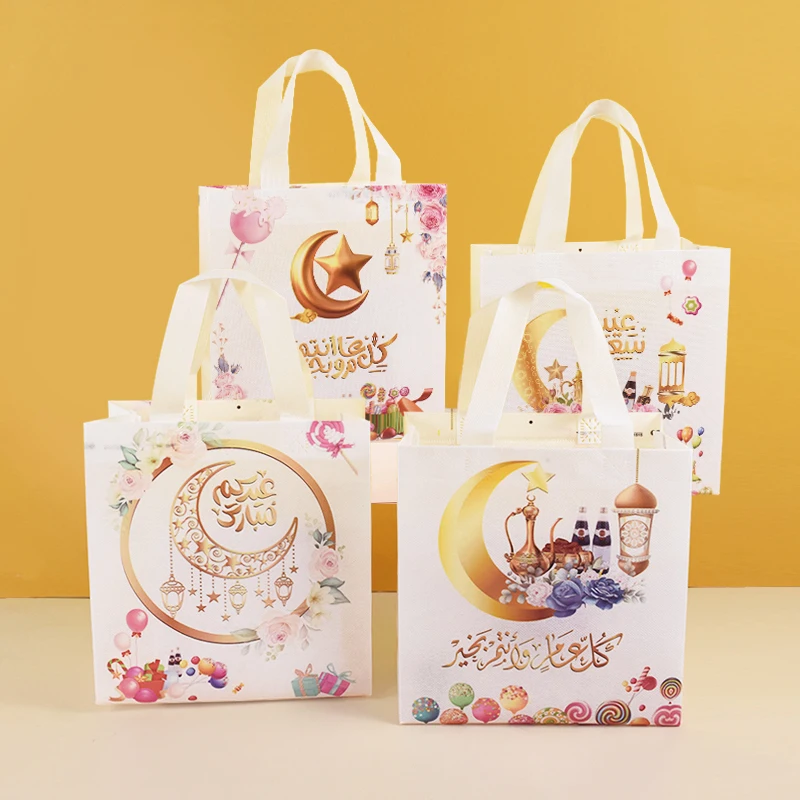 4 Stuks Ramadan Gift Bags Moslim Eid Mubarak Nonwoven Candy Cookie Verpakking Zakken 2025 Islamitische Party Moon Star Decoratie benodigdheden