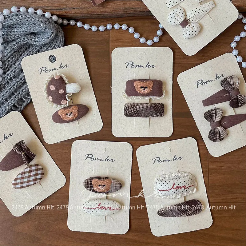

Korean Style Brown Plaid Bear Mushroom Hair Clips Handmade Fabric Side Bangs Clip Non Slip Firm Soft Breathable Cute Daily Use