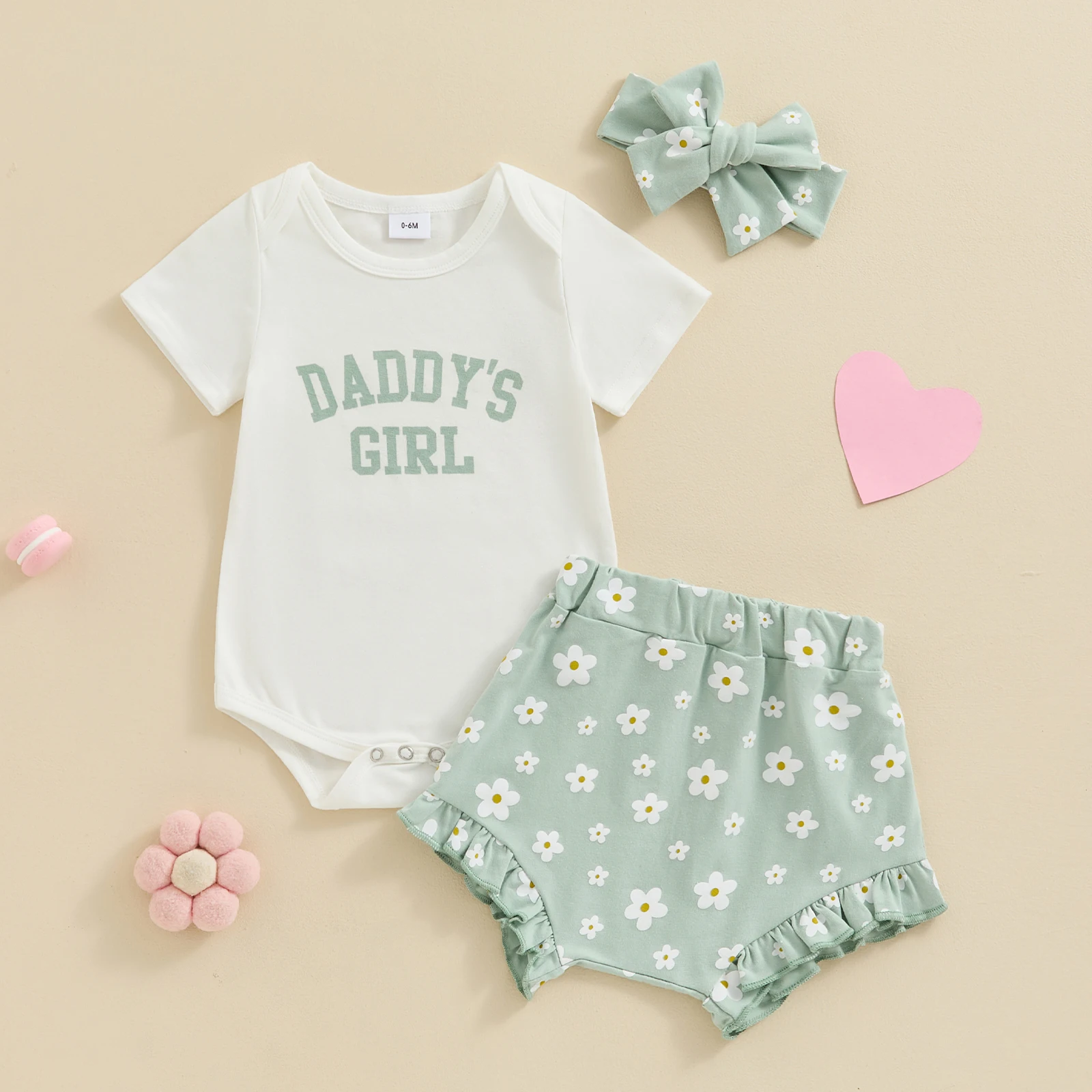Baby Girl Clothes Summer Letters Short Sleeve O Neck Rompers+Floral Bloomer Shorts+Headband Outfits 0-18Months