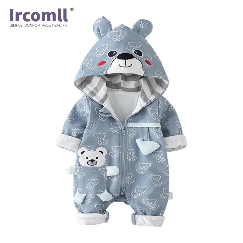 Ircomll Infant Baby Rompers Cotton Padded Thicken Newborn Boys Girls Clothes Unisex kid Jumpsuits Autumn Cartoon Bear Toddler