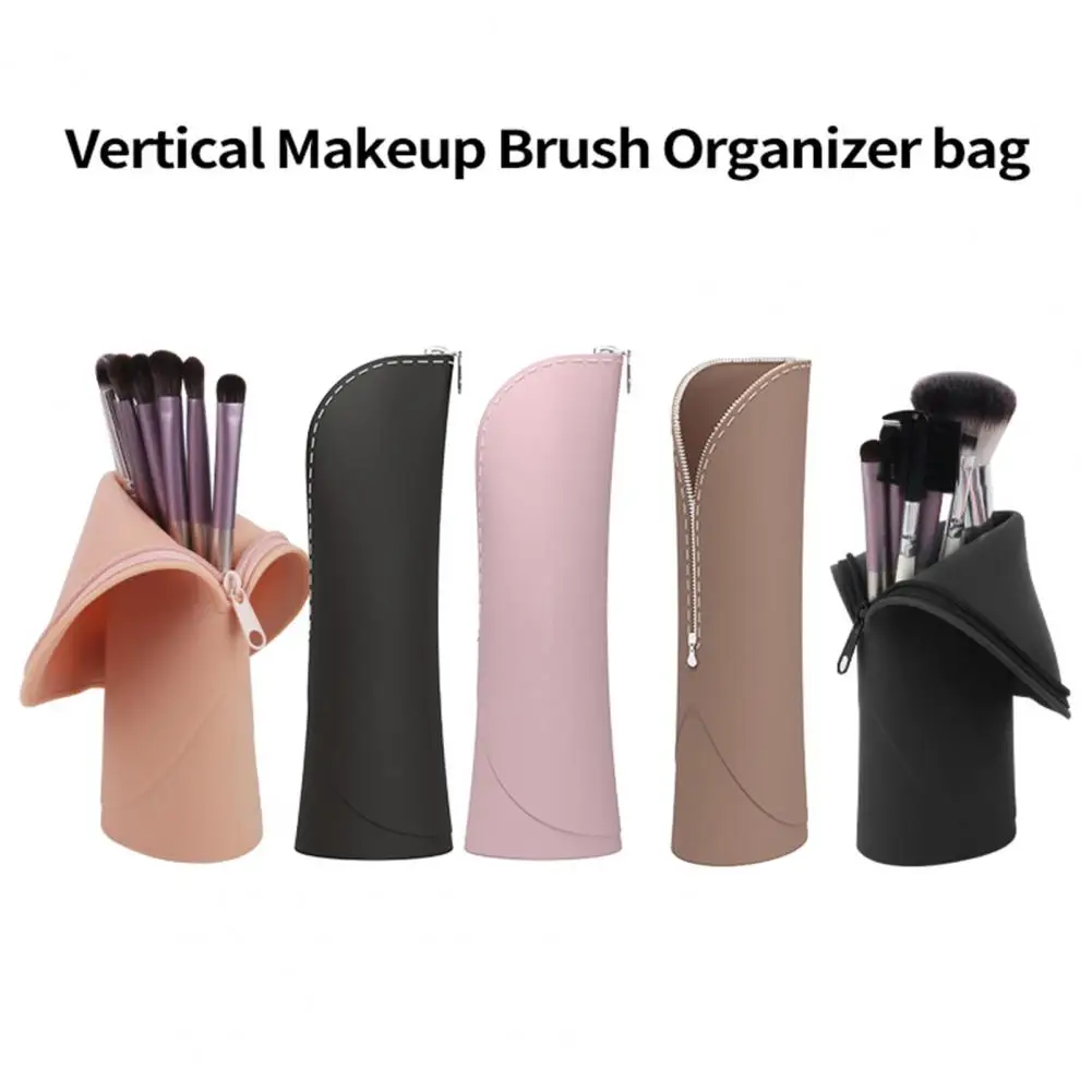 

Travel Makeup Brush Holder Waterproof Vertical Silicone Cosmetic Bag with Zipper Closure Makeup Tools for Women Girls