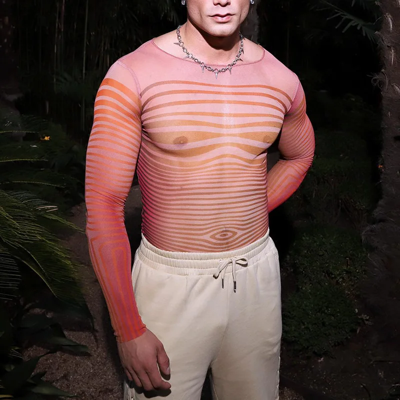 

Spring New Inner Tight Long-sleeved Bottoming Shirt Elastic Transparent Printed Turtleneck Transgender Top