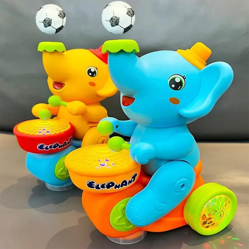Musical Walking Elephant Toy Elephant Drummer Toy Battery Operated Electric Elephant Musician Toy Educational for Kids Toddlers