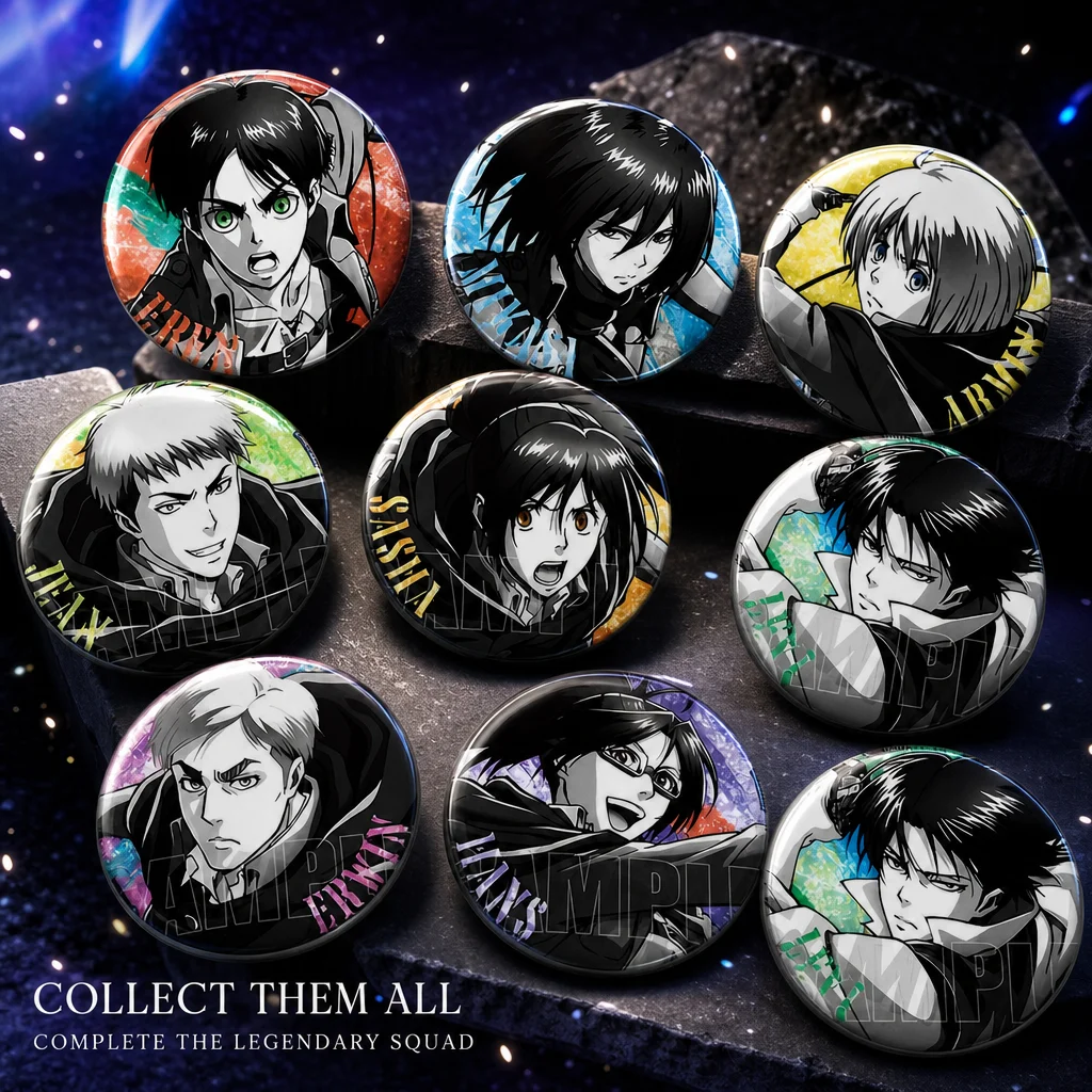 New Arrival Attack on Titan Anime Enamel Badge Brooch Pin Keychain Set Eren Mikasa Hange Levi Jean Sasha Cosplay Accessory