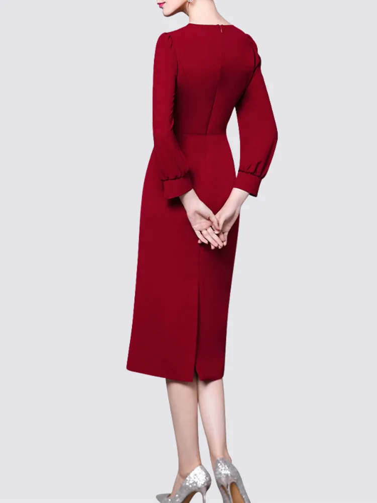 XIWEN Slash Neck Long Sleeve High Waist Solid Color A Line Robe Dresses For Women 2025 Spring Fashion Female New Dress TH8999