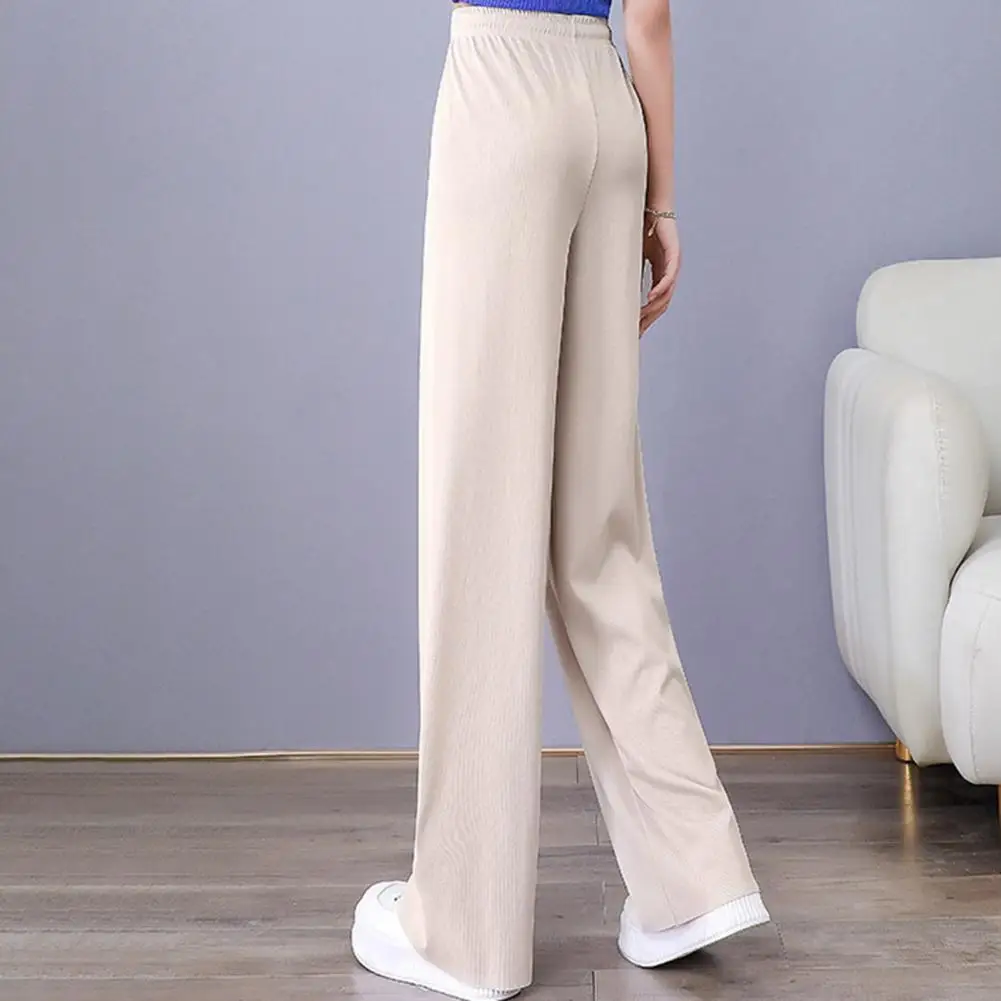 Solid Color Wide-leg Trousers Loose Fit Pants Elegant Draped Wide Leg Pants Adjustable Elastic Waist Ice Silk Comfort for Women